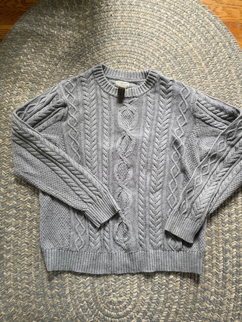 LL Bean Men's Bean's Heritage Soft Cotton Fisherman Sweater, Crewneck - Grey, L